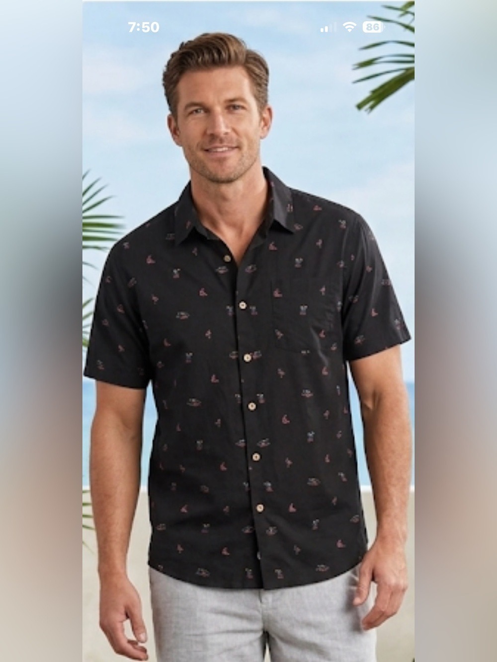 Bihio short sleeve Black Shirt with Palm Trees & Sailboats | Size Medium resort